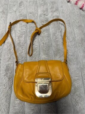 Michael Kors Yellow Leather Pebbled Crossbody Bag with Gold Hardware
